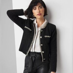 NEW White House Black Market WHBM Black Gold Tweed Sweater Jacket